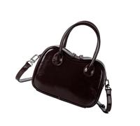 MALSSE Sac à bandoulière en cuir synthétique pour femme, sac de bowling à main avec sangle réglable pour le travail et les loisirs, sac carré, café, One Size