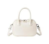 MALSSE Sac à bandoulière en cuir synthétique pour femme, sac de bowling à main avec sangle réglable pour le travail et les loisirs, sac carré, beige, One Size