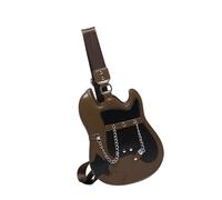 MALSSE Sac à bandoulière en forme de guitare pour femme - Style punk - En cuir synthétique - Bloque les couleurs - Avec sangle réglable - Sac à bandoulière en cuir synthétique, marron, One Size