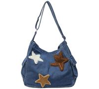 MALSSE Sac à bandoulière en jean pour femme - Grande capacité - Sac à bandoulière pour étudiant - Sac d'école pour voyage quotidien - Sac à bandoulière en denim de grande capacité, bleu, One Size