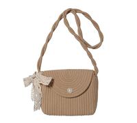 MALSSE Sac à bandoulière en paille tissée ethnique élégant avec nœud papillon et bandoulière tressée pour femme pour le shopping, les voyages, les vacances, kaki, One Size