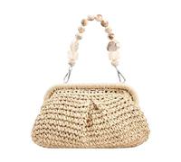 MALSSE Sac à bandoulière en paille tissée pour femme - Grande capacité - Style décontracté - Avec poignée supérieure - Pour la plage et l'utilisation quotidienne - Accessoire de mariage élégant, beige