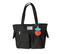 MALSSE Sac à bandoulière spacieux en nylon avec fermetures éclair sur le dessus sécurisées, sacoche de grande capacité pour femme indispensable au quotidien unisexe, Noir , One Size