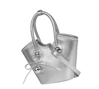 MALSSE Sac à bandoulière vintage en cuir PU de grande capacité avec pendentif tendance pour un usage quotidien, Argenté., One Size
