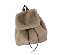 MALSSE Sac à dos en peluche pour femme - Petit sac à bandoulière doux et pelucheux avec cordon de serrage et rabat pour un usage quotidien, marron