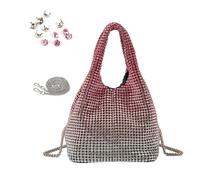 MALSSE Sac à main complet pour femme avec strass - En forme de seau - Sac à bandoulière pour fête, bal de fin d'année, cocktail, sac à main à strass, Changement soudain de rouge, One Size
