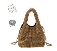 MALSSE Sac à main complet pour femme avec strass - En forme de seau - Sac à bandoulière pour fête, bal de fin d'année, cocktail, sac à main à strass, doré, One Size