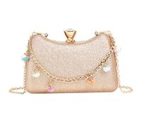 MALSSE Sac à main de soirée pour femme avec bandoulière en chaîne, sac à main tendance, petit sac à bandoulière pour fête et mariage, champagne, One Size