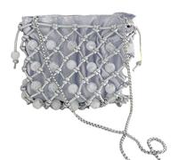 MALSSE Sac à main élégant rétro avec perles - Polyvalent - En polyuréthane - Avec détails en perles - Pour femme - Sac à main vintage, gris, One Size