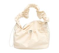 MALSSE Sac à main en nylon pour femme - Style décontracté - Avec cordons de serrage plissés - Couleur unie, Blanc de riz., One Size