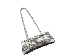 MALSSE Sac à main pour femme avec poignée sur le dessus, fermeture éclair sur les épaules, style motard, rétro, pour tous les jours, sac à main pour femme avec bandoulière assortie, Argenté., One Size