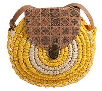 MALSSE Sac de plage en paille pour femme - Joli sac à main - Petit sac à bandoulière rond tendance - Petit sac à main rond en paille, jaune, One Size