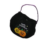 MALSSE Sac de rangement traditionnel en velours avec poignées renforcées en tissu solide en forme de citrouille pour fête d'Halloween, Noir , A
