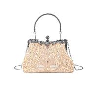 MALSSE Sac de soirée tendance avec perles étincelantes et chaîne en métal - Sac à main à bandoulière pour cocktails et événements, champagne, One Size