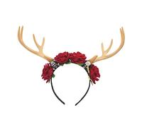 MALSSE Serre-tête en corne de cerf pour Halloween, fleur, tête de mort, accessoire gothique, pour fête créative, costume de bois, cosplay, fête d'Halloween