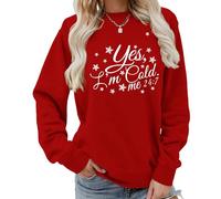 MALSSE Yes I'm Cold 24:7 Sweat-shirt pour femme Imprimé lettres de Noël Flocon de neige Graphiques Manches longues Col rond Pull en coton, E, XXL