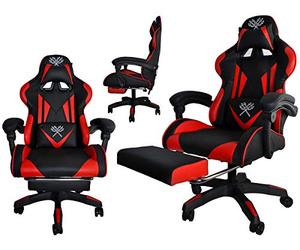 Maltec 8978 Chaise de Bureau Ergonomique avec Repose-Pieds Noir/Bleu/Rouge/Orange Noir/Rouge