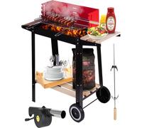 Maltec Barbecue au charbon de bois Grillmaster Gm2000S Mobile avec étagères Soufflerie Jardin Terrasse BBQ Saison, Rouge Hauteur 80cm