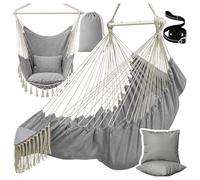 MalTec Fauteuil suspendu avec 2 coussins - Chaise de jardin suspendue - Hamac brésilien Swing Cocoon LUA Long - Gris clair