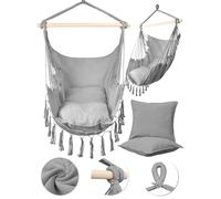 MalTec Fauteuil suspendu - Fauteuil de jardin - Chaise cocon brésilienne avec coussin - Pour l'intérieur et l'extérieur - Gris - Charge maximale : 120 kg