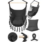 MalTec Fauteuil suspendu Fauteuil de jardin cocoon brésilien avec coussin Fauteuil suspendu Intérieur & Extérieur Gris foncé Fauteuil à suspendre