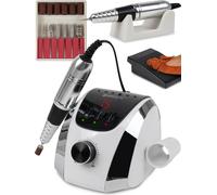 Maltec Fraise à ongles professionnelle 68W | Set électrique de limes à ongles | 35000 t/mn | 6 fraises et 6x têtes de ponçage | Avec pédale et embouts pour manucure pédicure | DIY-Manucure