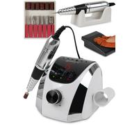 Maltec Fraise à ongles professionnelle 68W | Set électrique de limes à ongles | 35000 t/mn | 6 fraises et 6x têtes de ponçage | Avec pédale et embouts pour manucure pédicure | DIY-Manucure