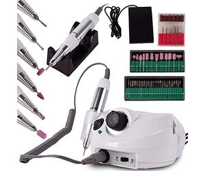 MalTec Ponceuse à ongles professionnelle 30 W | Lime à ongles électrique | 30 000 tr/min | avec pédale et 6 embouts | pédicure | Manucure | Ongles en gel | Soin des ongles | Set de fraises