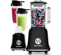 MalTec Standmixer verre Smoothie Maker pour cocktails BL1800W Blender, moulin,2 bidons 1,6l noir