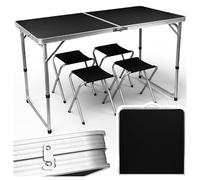 MalTec Table Camping Pliante 120 cm avec 4 Sièges Réglable Valise Jardin | Table pliante 120 cm avec 4 sièges, 3 hauteurs 54/60/70 cm, structure aluminium, format valise et charge 20 kg