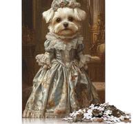 Maltese Dog in Floral Blue Elegance Victorian Pet Portrait Decor Puzzle 1000 Pièces Educa Jouet en Bois Divertissement Créatif Décoration Intérieure Jeu Éducatif Challenge Toy Adultes Et Enfants À P