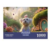 Maltese_Dog_with_Pink_Ears 1000 Pièces Puzzles Puppy Whimsical Fairy Tale Soulage Le Stress Puzzle pour Adultes Jeu De Défi Difficile 52x38cm/1000pcs