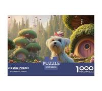 Maltese_Dog_with_Pink_Ears 1000 Pièces Puzzles Puppy Whimsical Fairy Tale Soulage Le Stress Puzzle pour Adultes Jeu Créatif 38x26cm/1000pcs