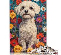 Maltese in Wildflower Meadow Dog Wall Art Print White Dog in Flower Field Puzzle 1000 Pieces Cadeau Unique Jeu Éducatif Défi Jouet À De Qualité Supérieure Peinture Art pour Adultes Et Enfants À par