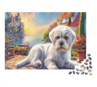 Maltese sur Stone Patio par la mer Puzzle 1000 Pièces : Pet Jeux Éducatifs Défiant, pour Adultes, Cadeau Et Décoration Parfaite 38x26cm/1000pcs