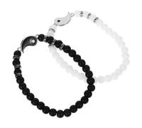 MALUGOGO 1 paire de bracelets d'amitié faits à la main avec perles Yin Yang pour couples, réglables en noir et blanc mat, bijoux assortis pour couple à porter quotidien