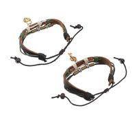 MALUGOGO 1 paire de bracelets réglables en cuir marron et alliage avec cordon ciré, design distinct pour la vie quotidienne et les fêtes