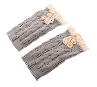 MALUGOGO 1 paire de couvre-bottes en laine et dentelle tricotée pour femme - Jambières courtes avec boutons - Gris - Chaussettes d'hiver chaudes et épaisses pour femme