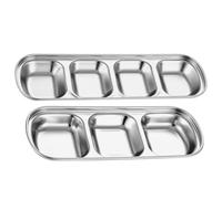 MALUGOGO 2pcs Assiettes à Assaisonner en Acier Inoxydable Argenté, Carrées 4 Compartiments Multifonctions, Faciles à Nettoyer, pour Barbecues en Plein Air et Dîners en Famille