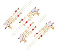 MALUGOGO 4pcs Pinces à Cheveux Style Chinois Pompon Renard Alliage Facile à Porter pour Fille Tenue Quotidienne et Réunions Familiales
