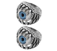 MALUGOGO Bague du Diable Maléfique 2pcs en Cuivre Bleu Ambiance Halloween | Style Gothic Biker, Bord Poli, Surface Intérieure Lisse, Résistante aux Rayures, pour Frère et Petit Ami