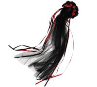 MALUGOGO Bandeau Noir à Fleurs Roses en Tissu Polyester avec Voilette et Ruban pour Halloween, Accessoire Cheveux Élégant pour Filles et Adolescentes Style Classique