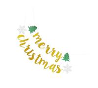 MALUGOGO Bannière de Noël à paillettes en poudre, drapeau joyeux Noël, flocon de neige et arbre, bannière de fête or rose pour fêtes de Noël