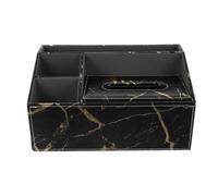 MALUGOGO Boîte à mouchoirs en cuir noir et bois avec 3 compartiments et structure compacte, design veine de marbre pour le rangement des articles de bureau et l'organisation de la télécommande
