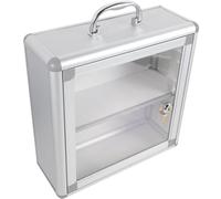 MALUGOGO Boîte à pharmacie murale verrouillable en métal résistant à l'eau Design hiérarchique Argenté Grande capacité Bords arrondis pour l'extérieur et la maison