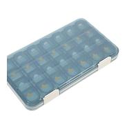 MALUGOGO Boîte de rangement portable pour médicaments avec 28 compartiments pour 7 jours, matériau ABS compact et robuste, étui de rangement bleu pour les voyages et la maison