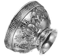 MALUGOGO Bol et temple en argent tibétain motif dragon réutilisable bol d'eau décoratif pour la méditation et le yoga pour les amateurs de bouddhisme