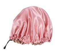 MALUGOGO Bonnet de douche réglable double couche en satin avec bord élastique qui ne glisse pas facilement pour la plupart des gens qui se baignent et dorment la nuit