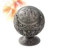 MALUGOGO Cendrier vintage rotatif en forme de globe en alliage de métal avec couvercle pour la maison et les cafés, cendrier de style rétro argenté, accessoire décoratif pour fumer