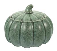 MALUGOGO Céramique Bol de Citrouille 500ml Couvercle Ambiance Halloween | Couleur Vert Clair, Bords Lisses et Surface Douce, pour Soupe Chaude, Vapeur Légère et Desserts